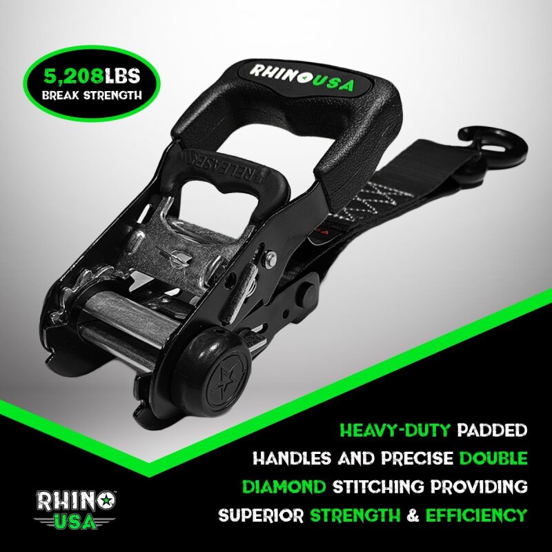 Rhino USA Heavy Duty Ratchet Tie-Downs 2-Pack (Green) 1.6In X 8Ft - HDKIT-2PK-GRN - view 5