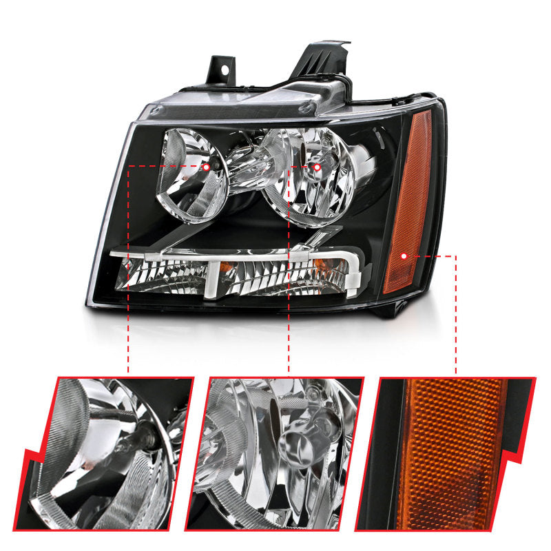 ANZO Crystal Headlights, Black - 2007-2014 Chevy Tahoe & Suburban, 2007-2013 Chevy Avalanche - ANZO part 111392 view 3