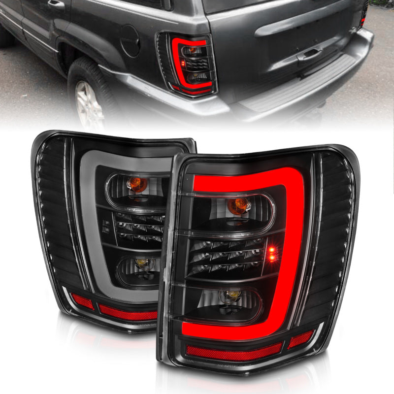 ANZO LED Light Bar Tail Lights, Black Housing, Clear Lens - 1999-2004 Jeep Grand Cherokee - ANZO part 311394