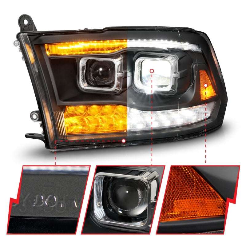 ANZO Full LED Projector Plank Style Sequential Headlights w/ Initiation Lighting, Black - 2009-2018 Ram 1500, 2010-2018 Ram 2500/3500 (For all models) - ANZO part 111595 view 3