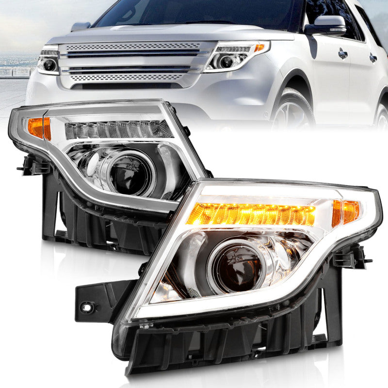 ANZO Projector Plank Style LED Signal Headlights, Chrome - 2011-2015 Ford Explorer (13-15 base, XLT, limited) - ANZO part 111576