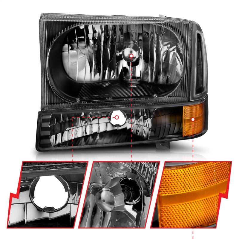 ANZO Crystal Headlights w/ Corner Lights, Black - 2000-2004 Ford Excursion, 1999-2004 Ford F-250/F-350 - ANZO part 111080 view 4