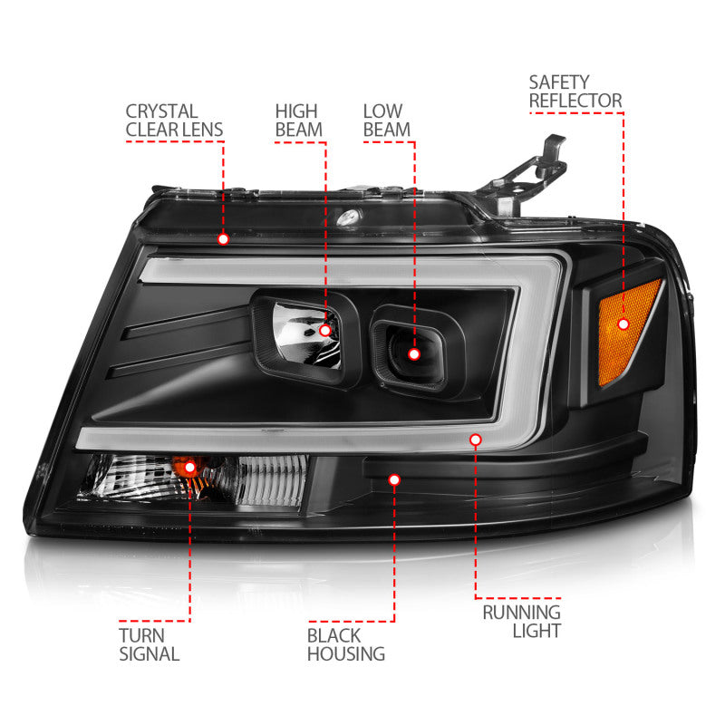 ANZO Projector C-Bar Headlights, Black - 2004-2008 Ford F-150 - ANZO part 111541 view 6