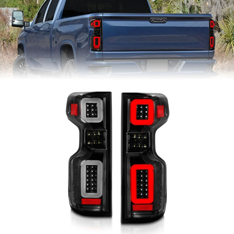 ANZO Full LED Sequential Tail Lights, Black Housing, Clear Lens - 2019-2026 Chevy Silverado 1500, 2020-2026 Chevy Silverado 2500HD/3500HD (Factory LED models) - ANZO part 311414