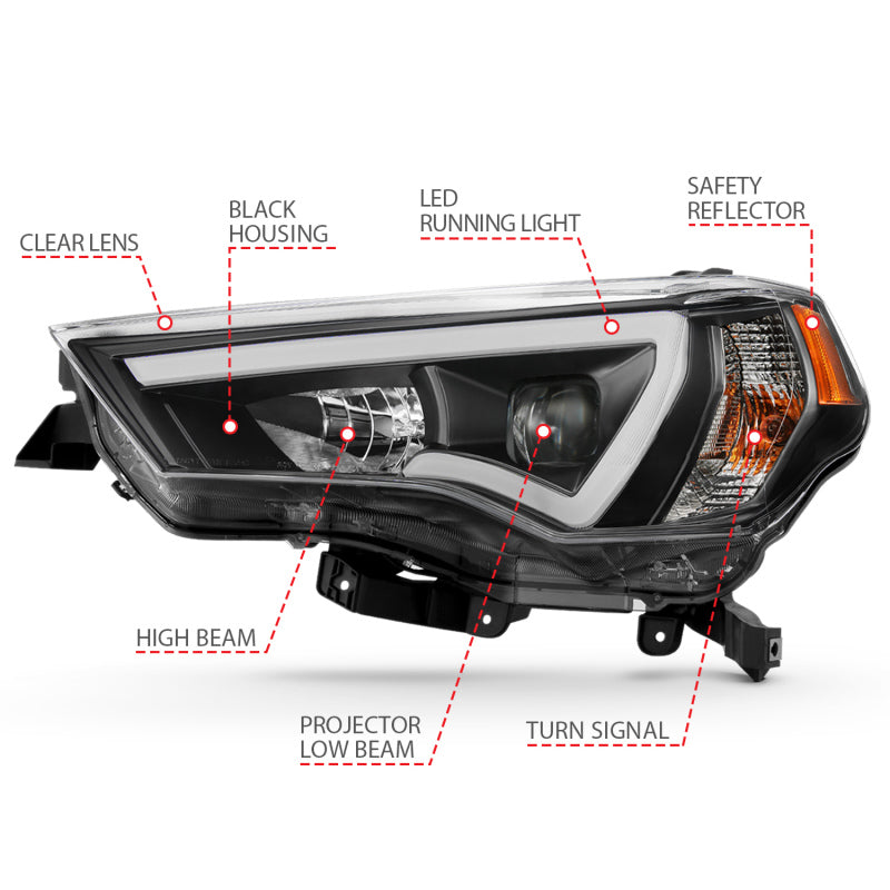 ANZO Projector Plank Style Headlights, Black - 2014-2021 Toyota 4Runner (Halogen models only) - ANZO part 111416 view 5