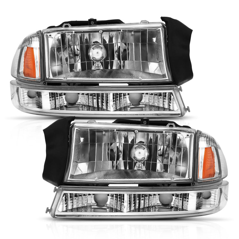 ANZO Crystal Headlights w/ Parking Lights, Chrome - 1997-2004 Dodge Dakota, 1998-2003 Dodge Durango - ANZO part 111455