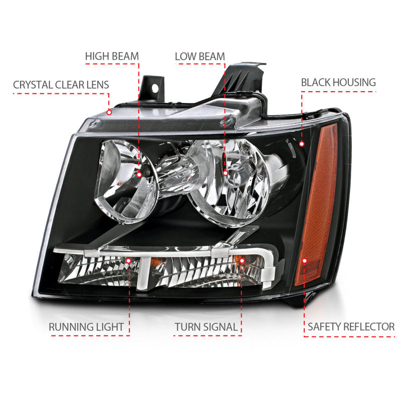 ANZO Crystal Headlights, Black - 2007-2014 Chevy Tahoe & Suburban, 2007-2013 Chevy Avalanche - ANZO part 111392 view 5