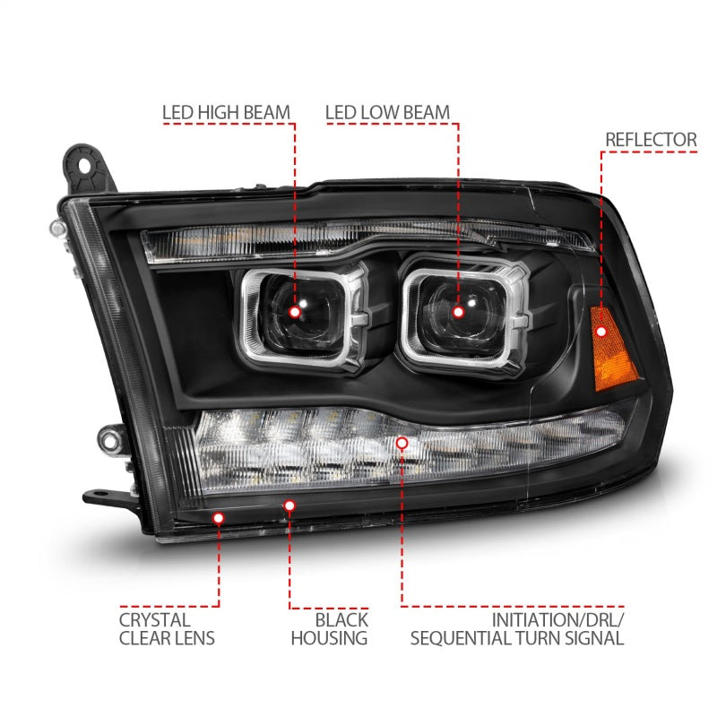 ANZO Full LED Projector Plank Style Sequential Headlights w/ Initiation Lighting, Black - 2009-2018 Ram 1500, 2010-2018 Ram 2500/3500 (For all models) - ANZO part 111595 view 4