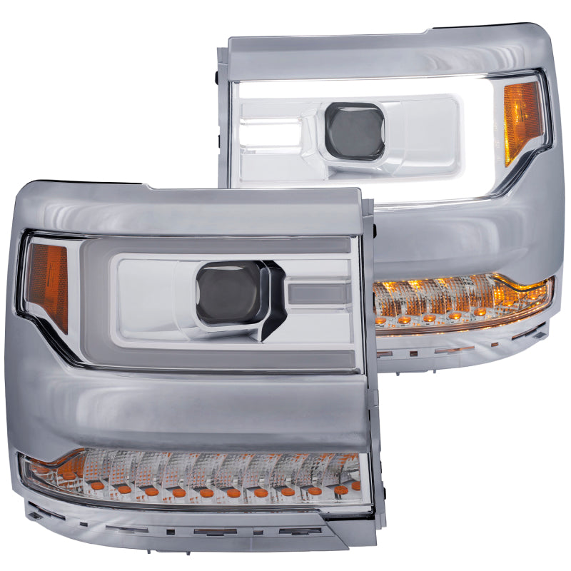 ANZO Projector Plank Style Headlights, Chrome, No Bulbs - 2016-2018 Chevy Silverado 1500 (For HID, no HID bulb included) - ANZO part 111374