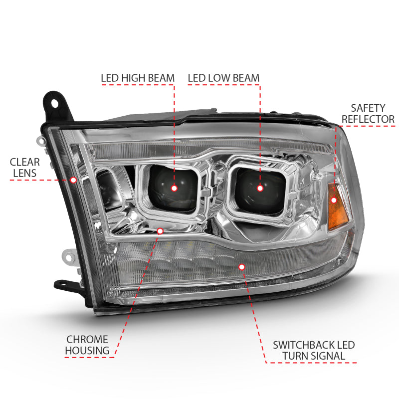 ANZO Dual LED Projector Switchback Headlights, Chrome - 2009-2018 Ram 1500, 2010-2018 Ram 2500/3500 (For all models) - ANZO part 111465 view 6