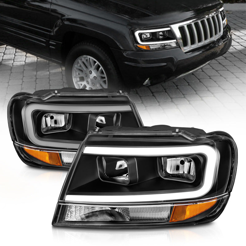 ANZO Crystal Plank Style Headlights, Black - 1999-2004 Jeep Grand Cherokee - ANZO part 111537