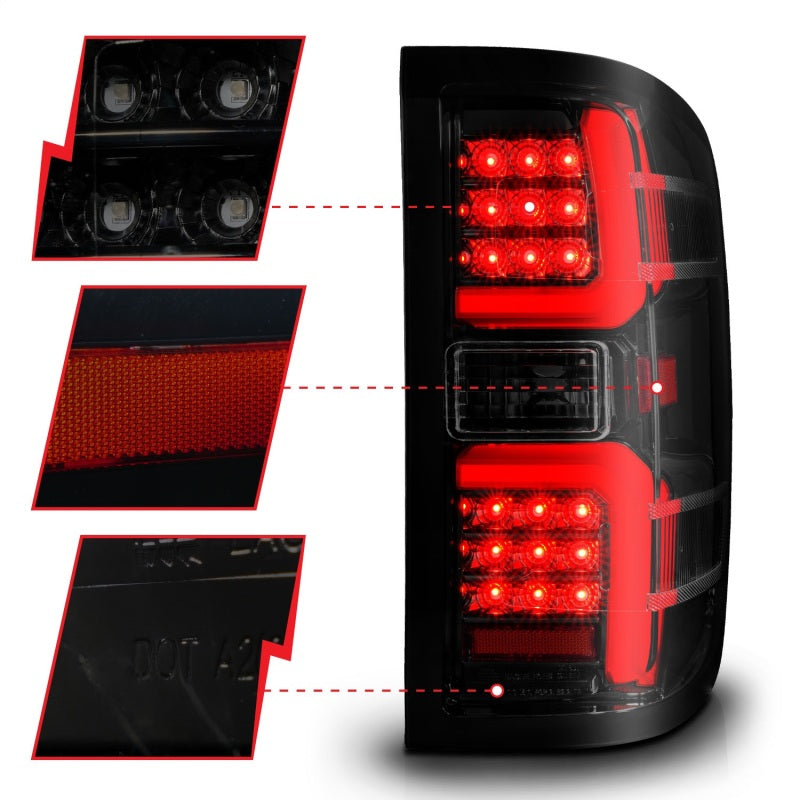 ANZO LED Sequential Tail Lights, Black Housing, Smoke Lens - 2014-2018 Chevy Silverado 1500, 2015-2019 Chevy Silverado 2500HD/3500HD, 2015-2019 GMC Sierra 2500HD/3500HD - ANZO part 311451 view 3