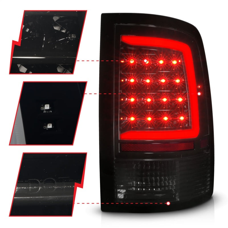 ANZO Full LED Sequential Tail Lights, Black Housing, Smoke Lens - 2009-2018 Ram 1500 - ANZO part 311453 view 3