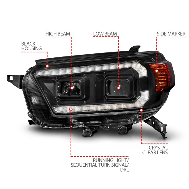 ANZO Projector Plank Style Sequential Headlights w/ DRL, Black - 2010-2013 Toyota 4Runner - ANZO part 111602 view 4