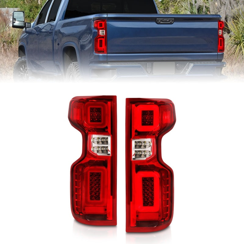 ANZO Full LED Sequential Tail Lights, Chrome Housing, Red/Clear Lens - 2019-2026 Chevy Silverado 1500, 2020-2026 Chevy Silverado 2500HD/3500HD (Factory LED models) - ANZO part 311416
