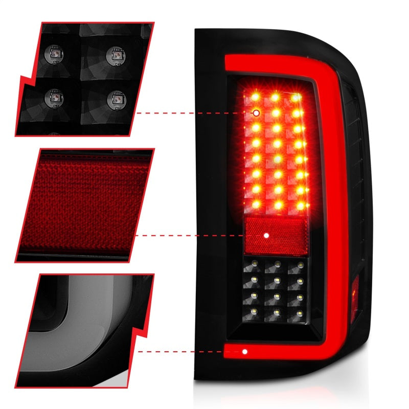 ANZO Full LED C-Bar Tail Lights, Black Housing, Smoke Lens - 2007-2013 Chevy Silverado 1500, 2007-2014 Chevy Silverado 2500HD/3500HD - ANZO part 311381 view 3