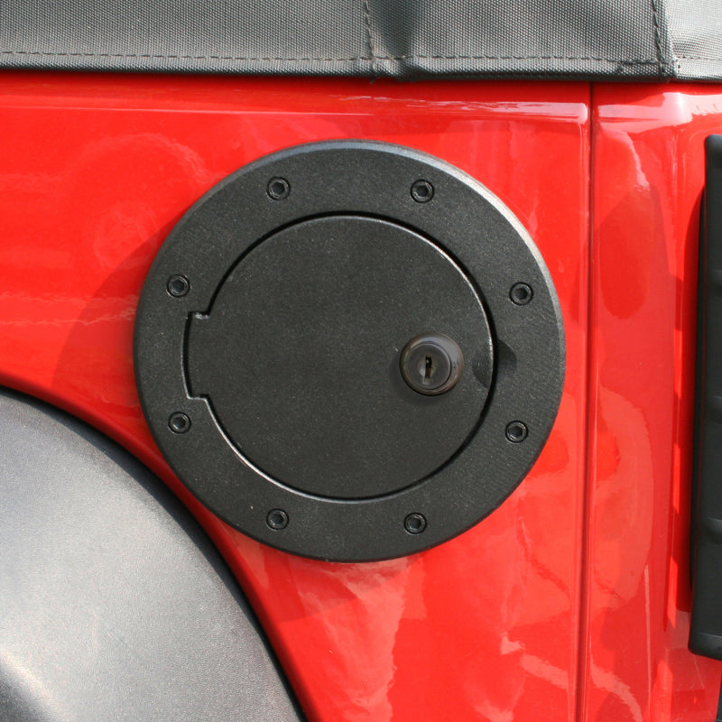 Rugged Ridge Locking Gas Cap Door Black Aluminum for 2007-2018 Jeep Wrangler JK - view 2