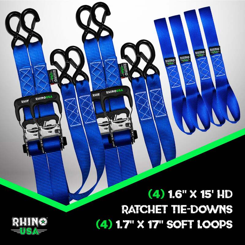 Rhino USA Heavy Duty Ratchet Tie-Down 4-Pack Blue 1.6In X 15Ft - TD-GC1.6X15-BLU - view 2