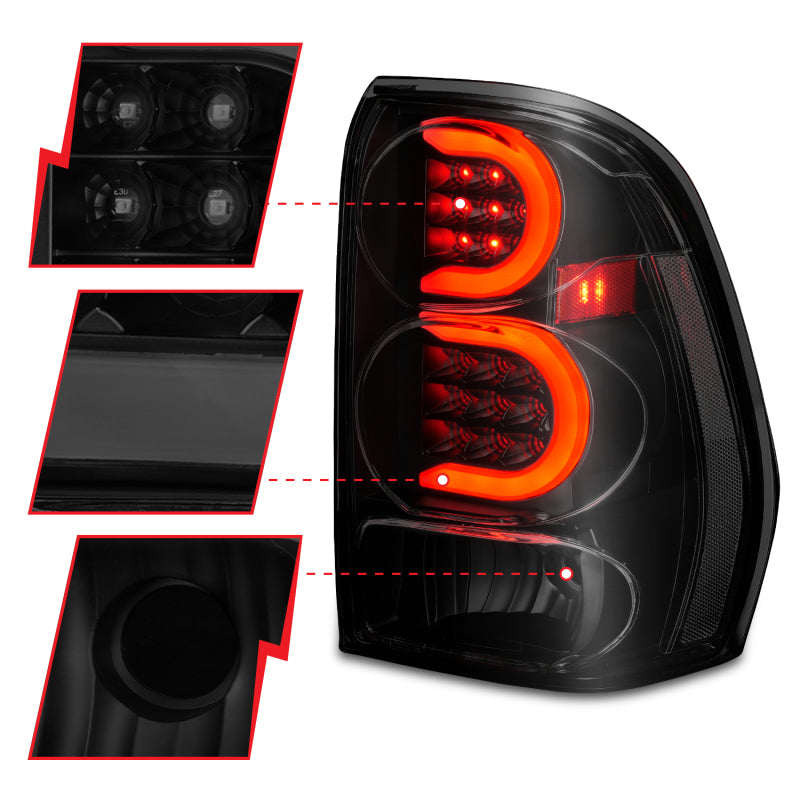 ANZO LED C-Bar Tail Lights, Black Housing, Smoke Lens - 2002-2009 Chevy Trailblazer - ANZO part 311372 view 3