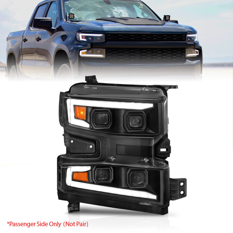 ANZO LED Projector Light Bar Switchback Sequential Headlights (Passenger Side), Black - 2019-2022 Chevy Silverado 1500 - ANZO part 111566-R view 2