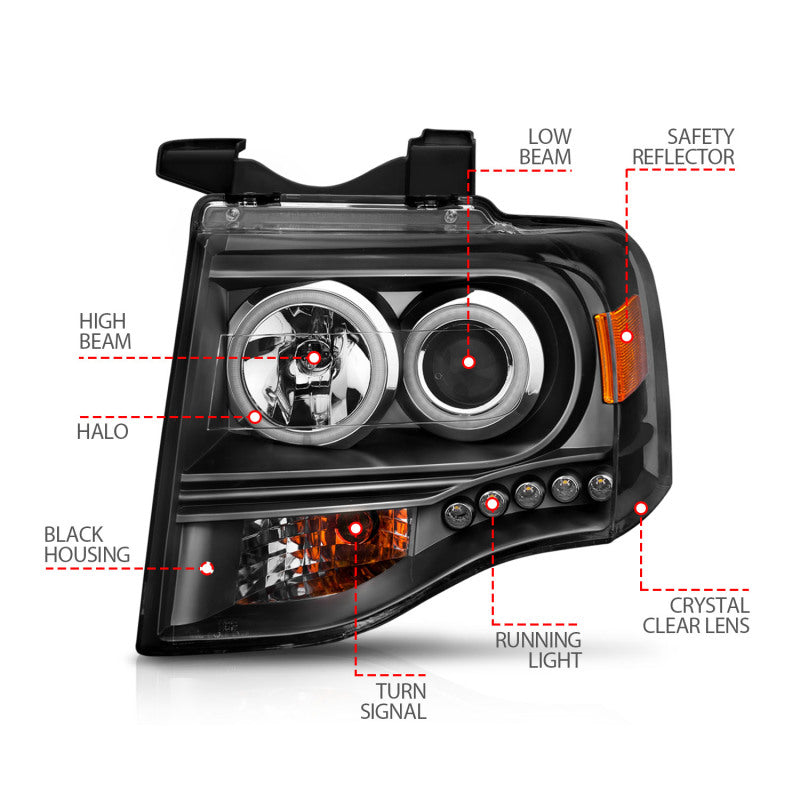 ANZO Projector RX Halo Headlights, Black - 2007-2014 Ford Expedition - ANZO part 111113 view 6